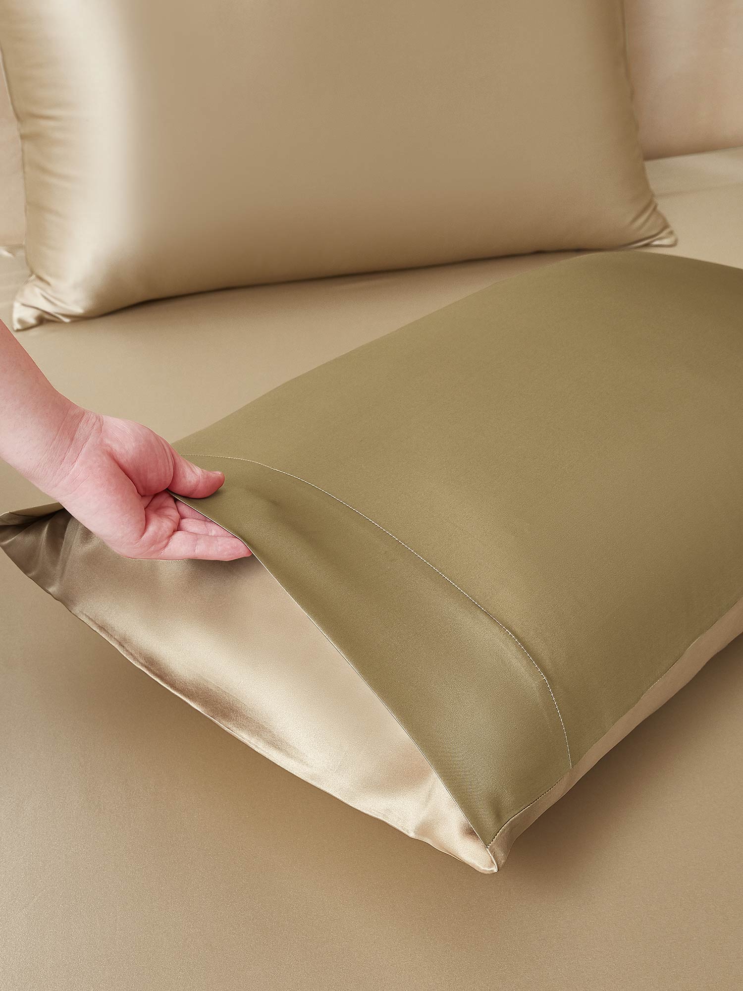 [Beige+Khaki] SilkSilky-AU 19Momme Pure Silk Bedding Set 005,