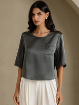 [Dark Gray] SilkSilky-AU Half Sleeve Women's T-Shirt 003
