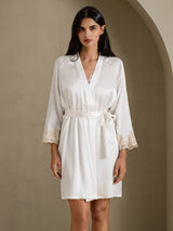 [White] SilkSilky-AU 3/4 Sleeve Women's Dressing Gown 001