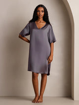 [Purple Gray] SilkSilky-AU Half Sleeve V Neck Nightgown 008