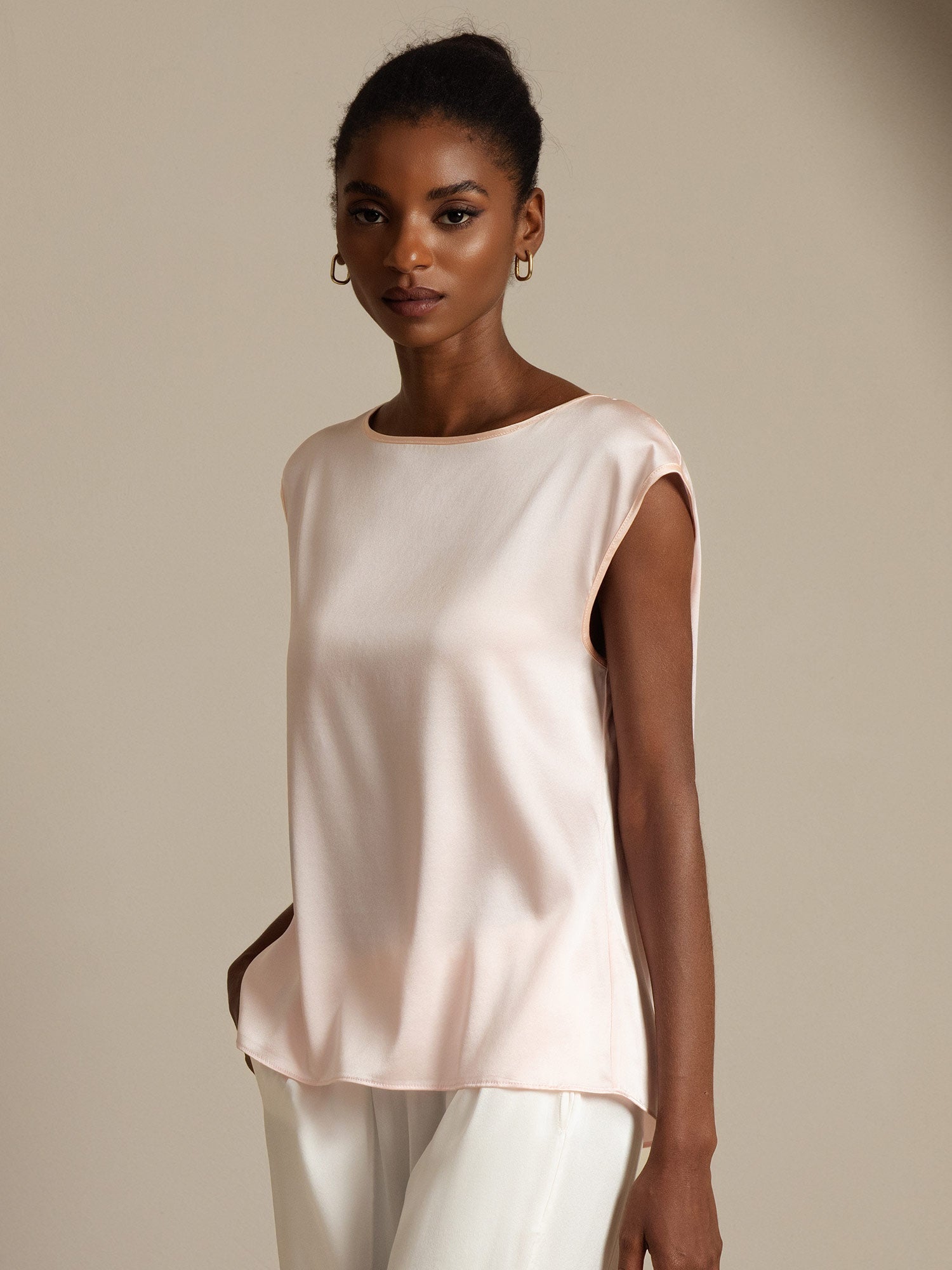 [Pink] SilkSilky-AU 19Momme Silk Round Neck Women's T-Shirt 003,