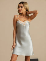 [Light Blue] SilkSilky-AU Sleeveless V Neck Nightgown 005