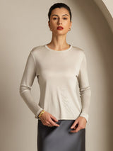 [Gray] SilkSilky-AU 100% Silk Jersey Long Sleeve Crew Neck Women's T-Shirt 006