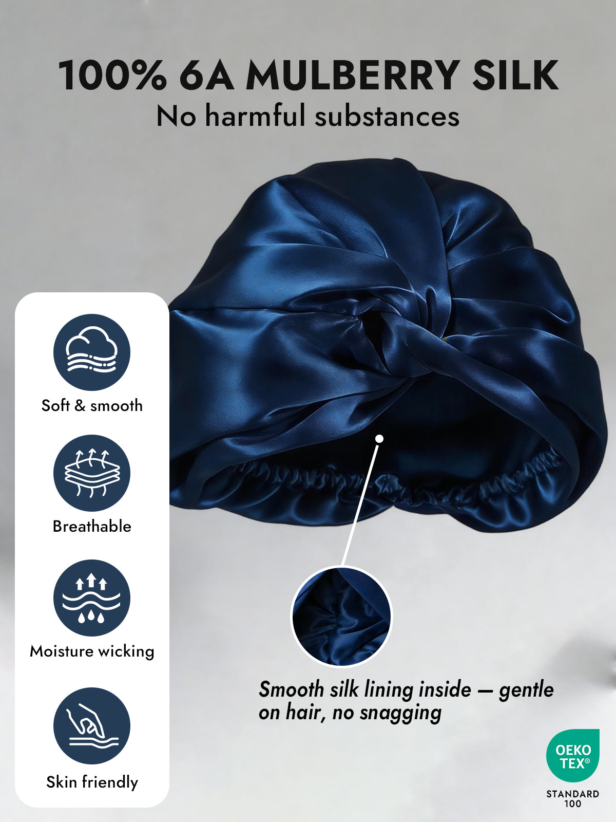 [Dark Blue] SilkSilky-AU Pure Silk Sleep Cap 003