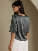 [Dark Gray] SilkSilky-AU Half Sleeve Women's T-Shirt 002