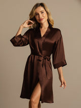 [Coffee] SilkSilky-AU 3/4 Sleeve Women's Dressing Gown 004