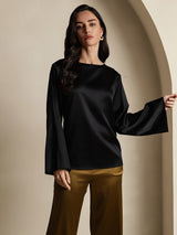 [Black] SilkSilky-AU Long Sleeve Boat Neck Blouse 001