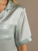 [Light Blue] SilkSilky-AU Pure Silk Notch Collar Women's Pyjamas 008,