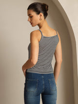 [Black Stripe] SilkSilky-AU Spaghetti Strap Square Neck Camisole 002