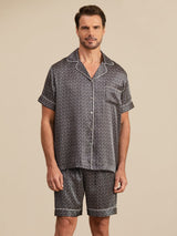 [Black Ginkgo] SilkSilky-AU Short Sleeve Notch Collar Men's Pyjamas 005