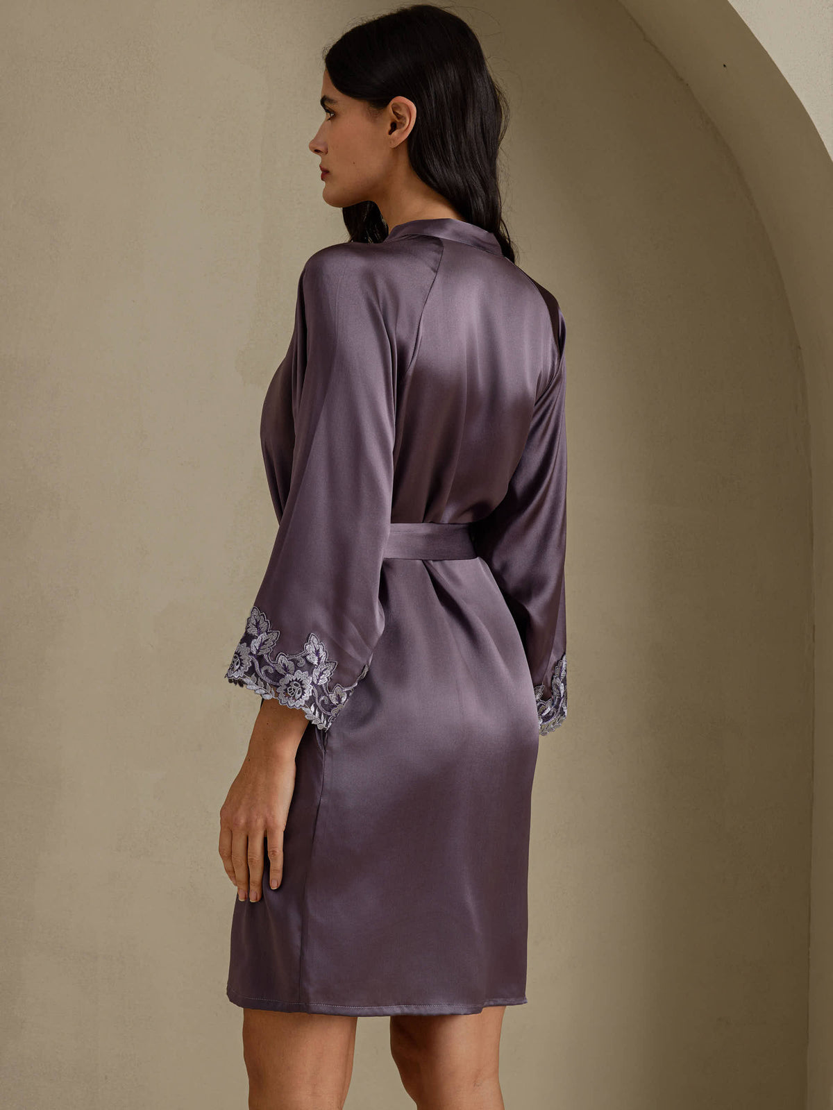 [Purple Gray] SilkSilky-AU 3/4 Sleeve Women's Dressing Gown 002