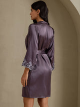 [Purple Gray] SilkSilky-AU 3/4 Sleeve Women's Dressing Gown 002