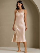 [Light Pink] SilkSilky-AU Sleeveless V Neck Nightgown 009