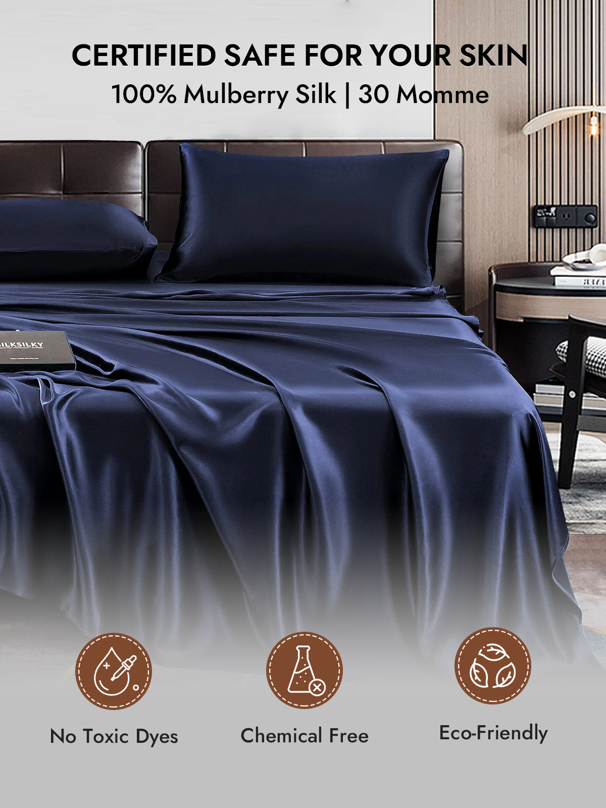 [Dark Blue] SilkSilky-AU 30Momme Pure Silk Pillowcase 007
