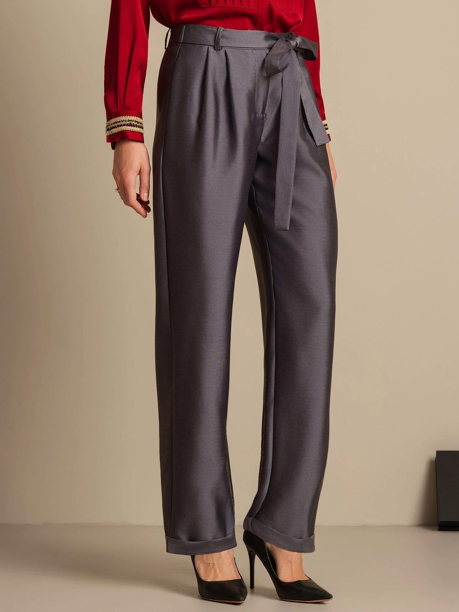 [Gray] SilkSilky-AU 32Momme Wool Womens Pants 003