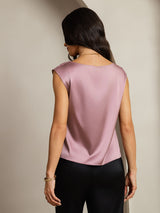 [Pale Mauve] SilkSilky-AU Cap Sleeve Cowl Neck Women's T-Shirt 002