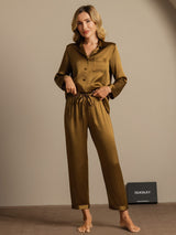 [Brown] SilkSilky-AU Long Sleeve Lapel Collar Women's Pyjamas 003