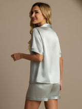 [Light Blue] SilkSilky-AU Pure Silk Notch Collar Women's Pyjamas 002,