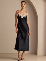 [Black] SilkSilky-AU Spaghetti Strap V Neck Dress 001
