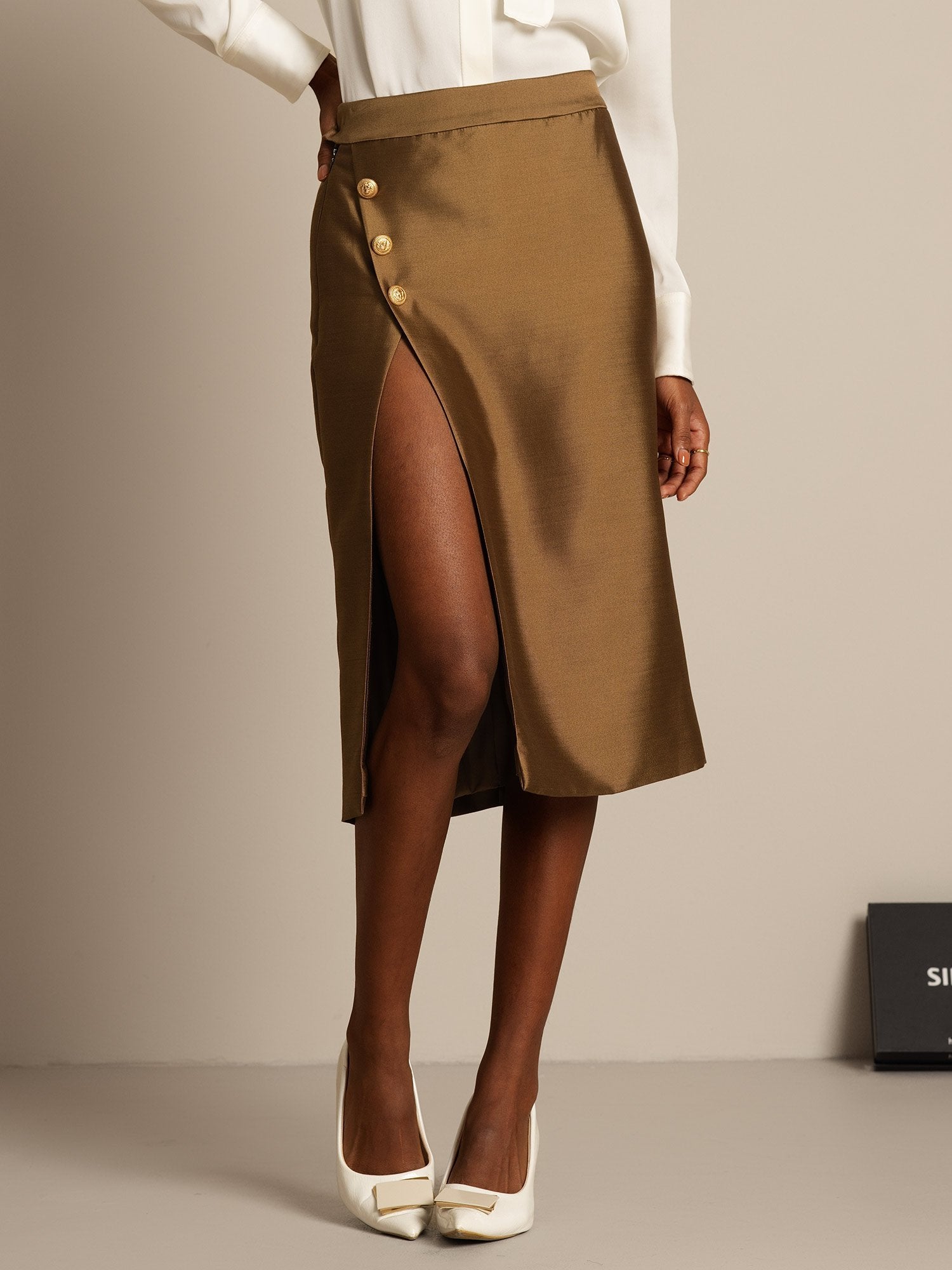 [Bronze] SilkSilky-AU 32Momme Wool Split Skirt 006,