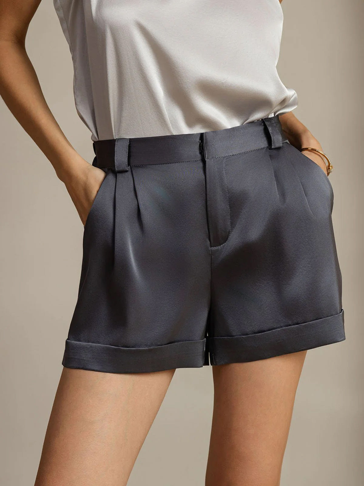 [Dark Gray] SilkSilky-AU 19Momme Silk Womens Shorts 001