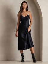 [Black] SilkSilky-AU Sleeveless V Neck Dress 004