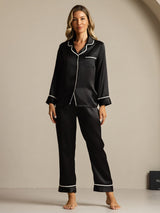 [Black] SilkSilky-AU Long Sleeve Notch Collar Women's Pyjamas 003