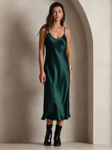 [Dark Green] SilkSilky-AU Sleeveless V Neck Dress 007
