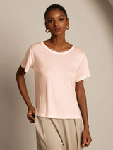 [Light Pink] SilkSilky-AU 100% Silk Jersey Short Sleeve Round Neck Women's T-Shirt 001