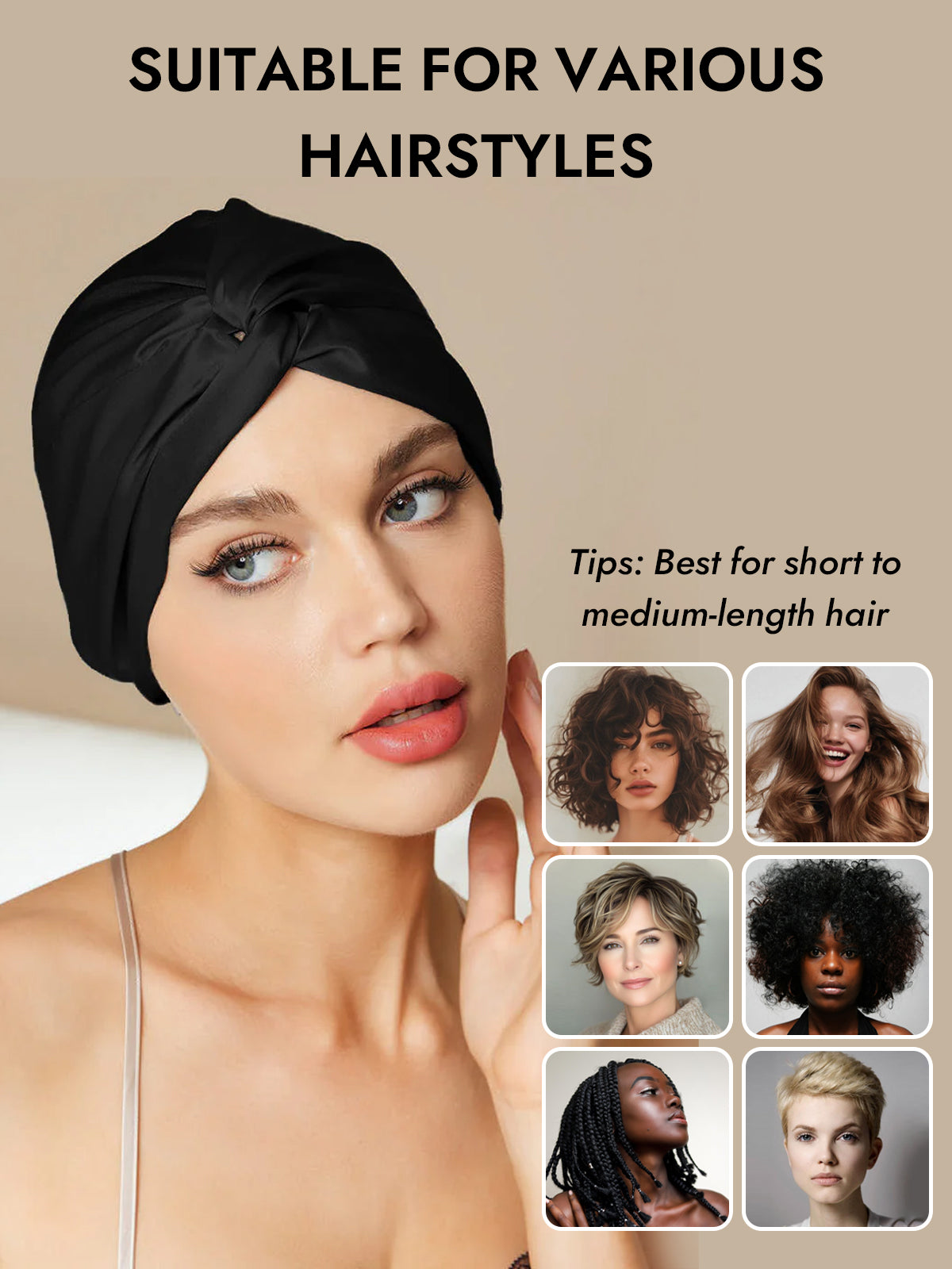 [Black] SilkSilky-AU Pure Silk Sleep Cap 006