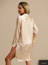 [Champagne] SilkSilky-AU 19Momme Long Sleeve Notch Collar Nightshirt 002