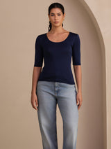[Dark Blue] SilkSilky-AU Half Sleeve Women's T-Shirt 003