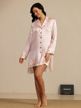 [Pink] SilkSilky-AU Long Sleeve Lapel Collar Nightshirt 007