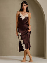 [Coffee] SilkSilky-AU Sleeveless V Neck Nightgown 003