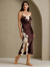 [Coffee] SilkSilky-AU Sleeveless V Neck Nightgown 007