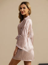 [Pink Heart Geo] SilkSilky-AU Long Sleeve Women's Dressing Gown 004