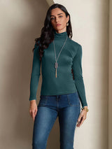 [Dark Green] SilkSilky-AU Silk Jersey Long Sleeve Turtle Neck Women's T-Shirt 004