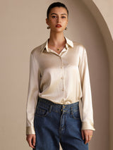 [Brown Rice] SilkSilky-AU Long Sleeve Lapel Collar Women's Shirt 005