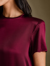 [Dark Red] SilkSilky-AU Short Sleeve Crew Neck Dress 004