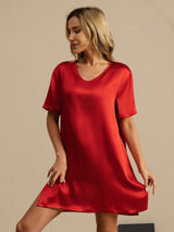 [Wine] SilkSilky-AU Half Sleeve V Neck Nightgown 003