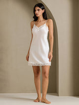 [White] SilkSilky-AU Sleeveless V Neck Nightgown 010