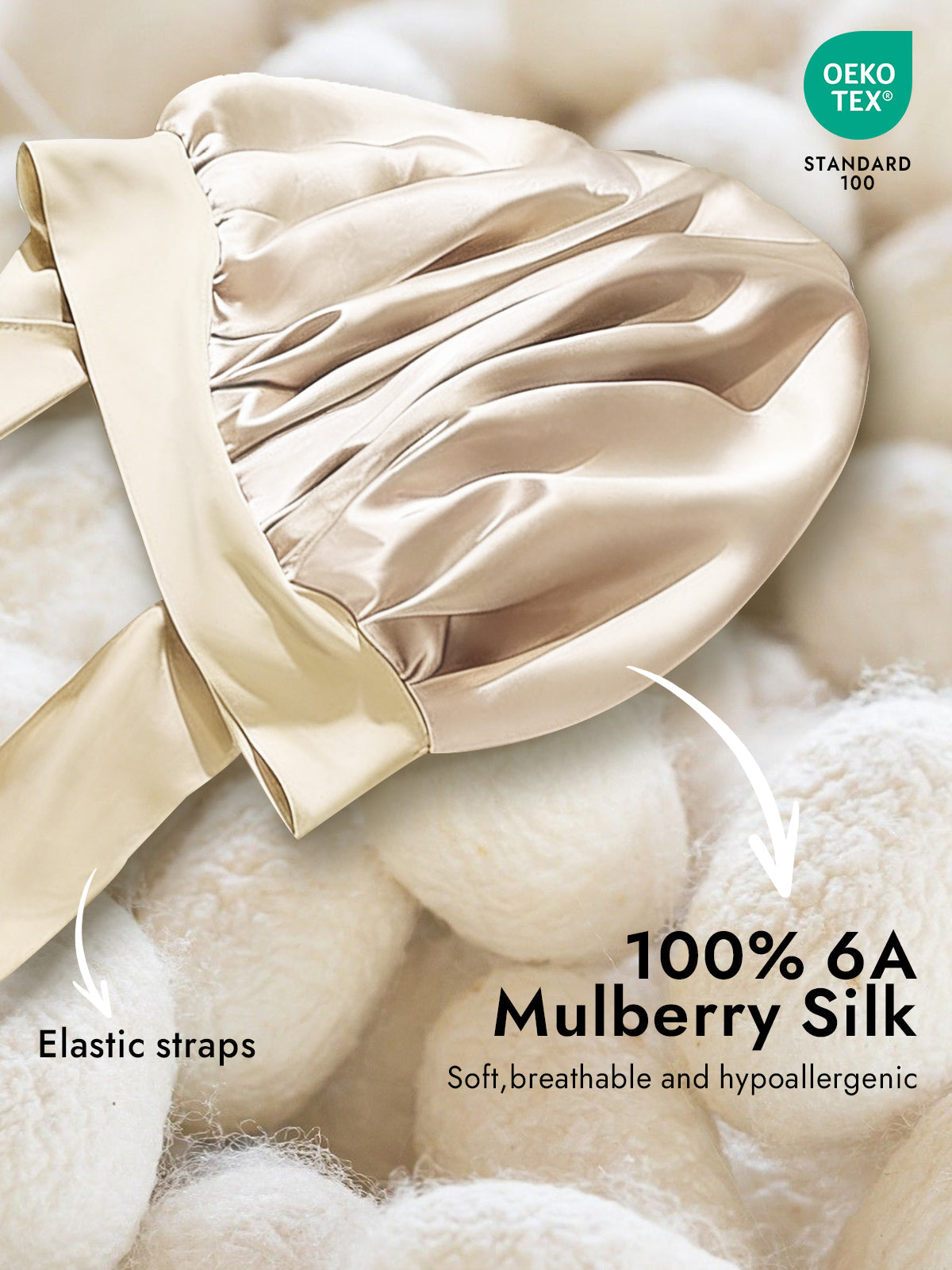 [Beige] SilkSilky-AU Pure Silk Sleep Cap 002