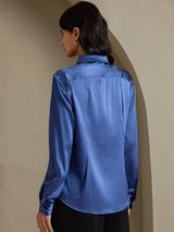 [Real Teal] SilkSilky-AU Long Sleeve Lapel Collar Women's Shirt 002