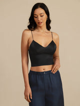 [Black] SilkSilky-AU Spaghetti Strap V Neck Camisole 003