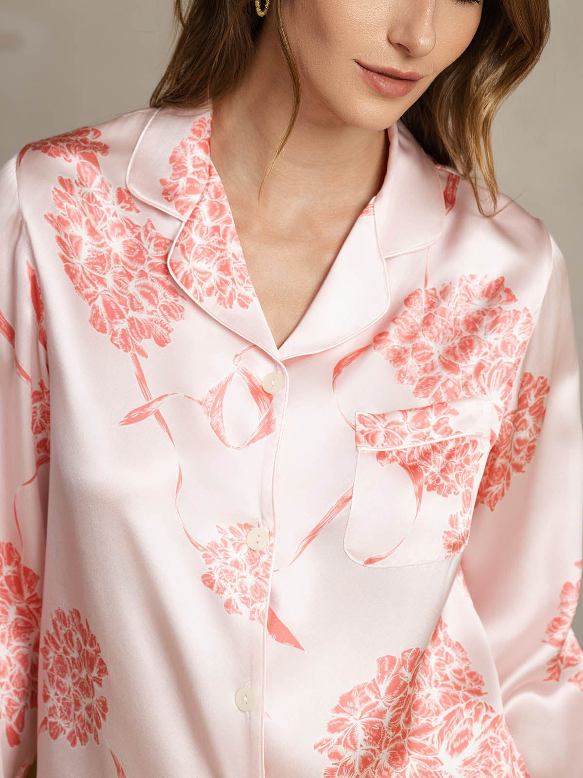 [Coral Floral] SilkSilky-AU Pure Silk Womens Pajamas 005