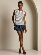 [White Stripe] SilkSilky-AU Pure Silk Sleeveless Round Neck Camisole 005