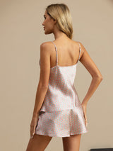 [Pink Heart Geo] SilkSilky-AU 19Momme Spaghetti Strap V Neck Camisole Set 002