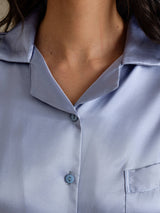 [Steel Blue] SilkSilky-AU Long Sleeve Lapel Collar Women's Pyjamas 004