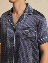 [Navy Ginkgo] SilkSilky-AU Short Sleeve Notch Collar Men's Pyjamas 009