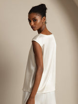 [White] SilkSilky-AU Cap Sleeve Round Neck Women's T-Shirt 005